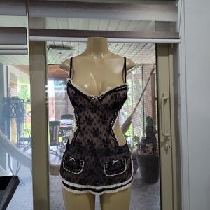 Nwot. Elegant Black Lace Babydoll Lingerie 2 Piece